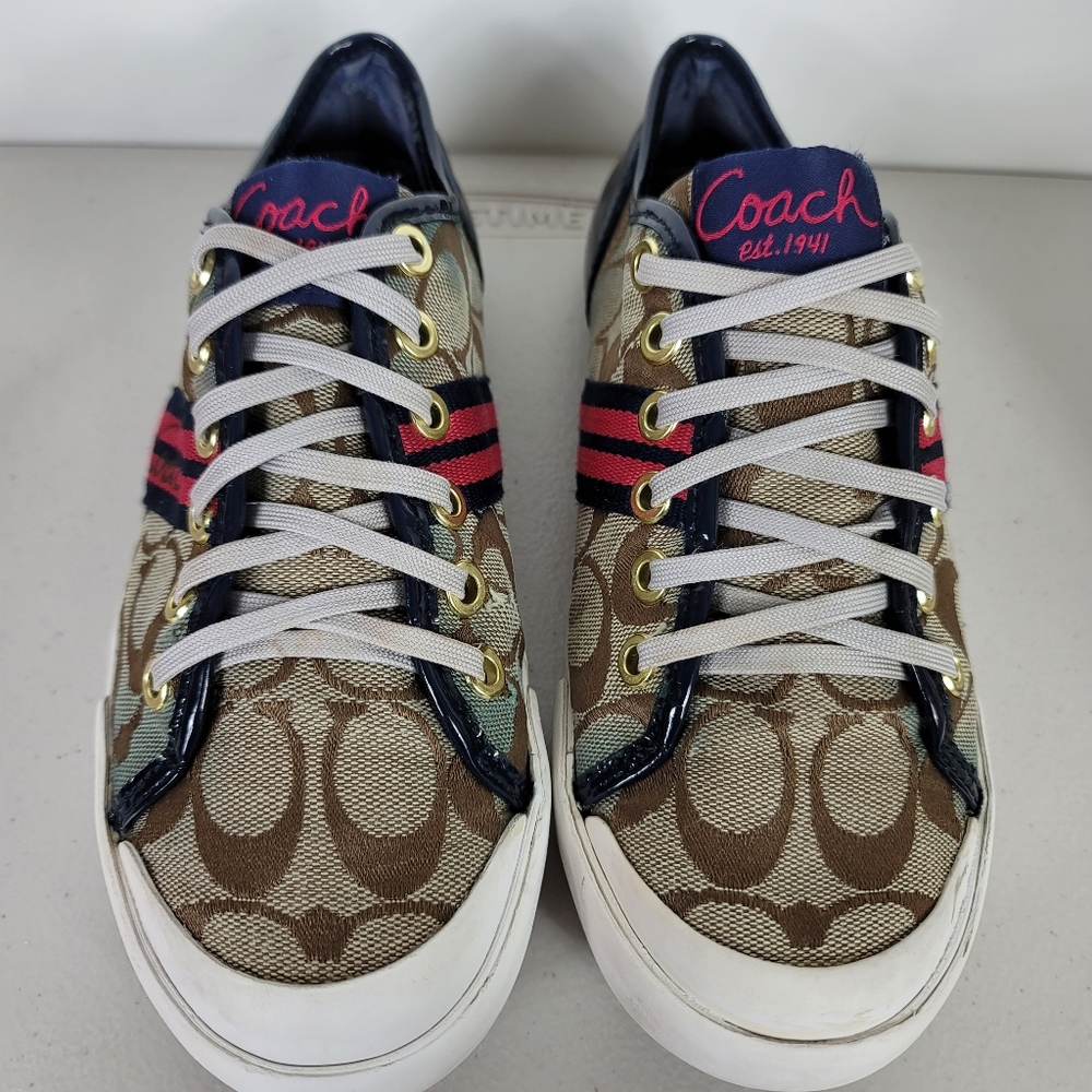 Coach Women's Folly Signature Stripe Sneakers Tennis Shoes Size 5.5B Beige - Picture 4 of 10